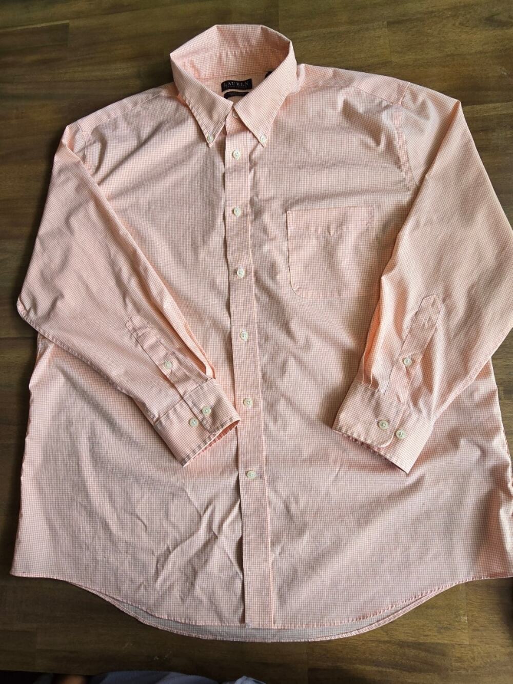 Lauren Ralph Lauren Mens XL Orange Gingham Check Regular Fit Stretch Dress Shirt